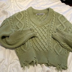 Cropped Distressed Green Sweater